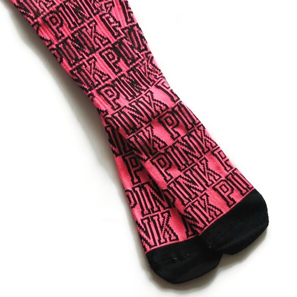 Victoria's Secret PINK Just Below The Knee High Socks PINK Lettering NWOT - Picture 4 of 6